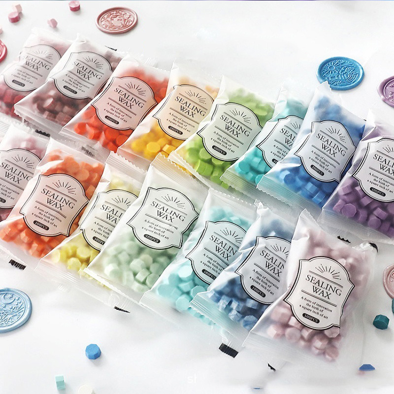 Wax Seal Stamp Kit - 100個入りシーリングワックスビーズ、シール用ワックス、シール用ラッカー、スタンプ用ラクレワックス、結婚式や誕生日のスタンプ用 HCL001