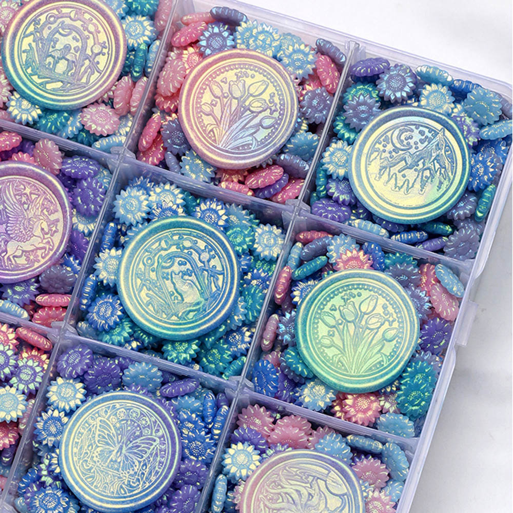 Wax Seal Stamp Kit - 100 個混合色グリッタードリーミーオーロラシーリングワックススタンプビーズ DIY 封筒結婚式招待状スクラップブッキング手芸装飾