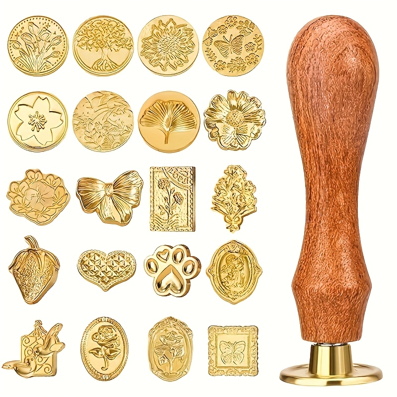 Wax Seal Stamp Kit - 21個入りワックススタンプセット、様々なスタイル、レトロクラシックなシーリングワックススタンプヘッドバンドと木製ハンドル付き