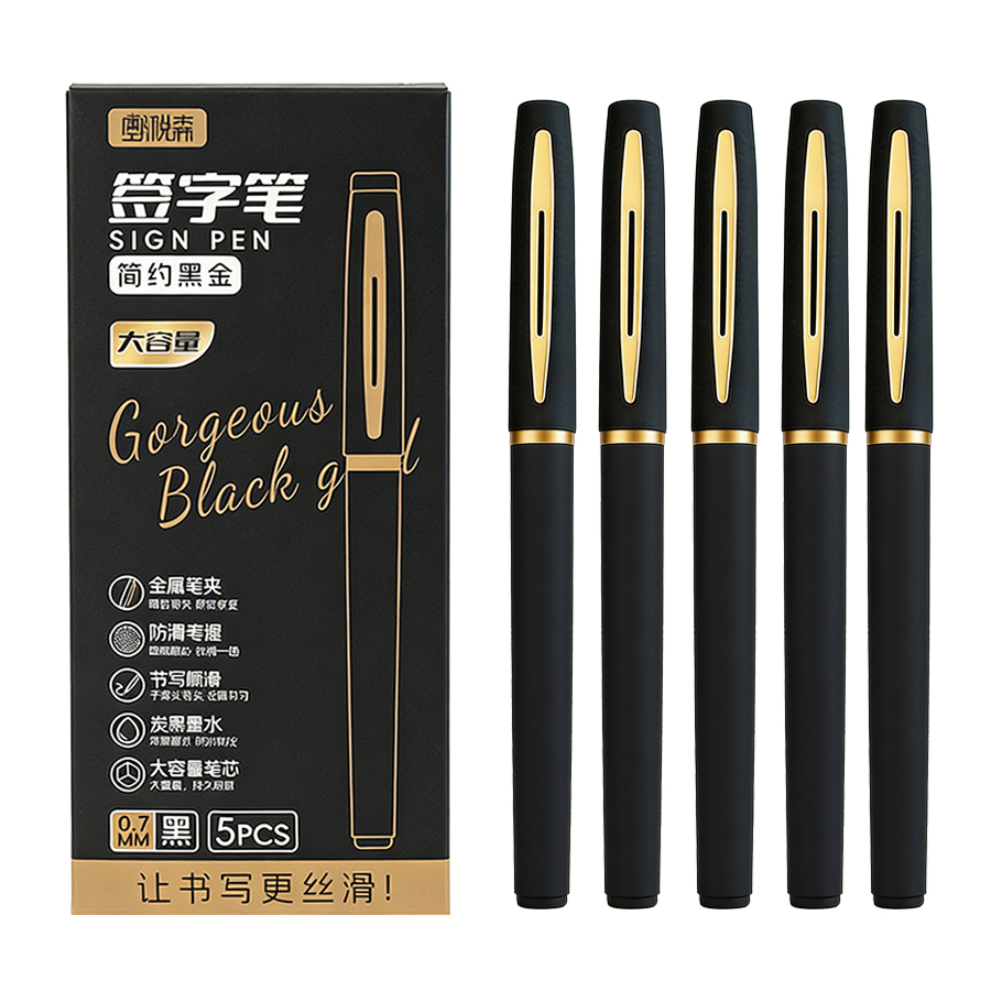 Office Stationery Supply Business - 5 ピース/パック大容量ゲルペン 0.5/0.7/1.0 ミリメートル先端黒インク署名ペン筆記ビジネス事務用品学校文具