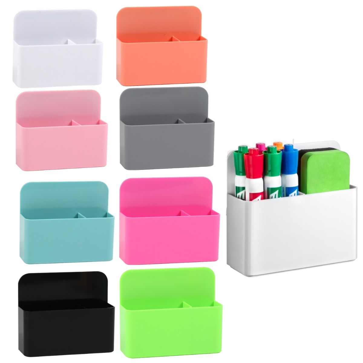 Whiteboard Marker Set - 2 個の磁気ドライイレースマーカーホルダーホワイトボード用プラスチック磁気ペンホルダー冷蔵庫用冷蔵庫マグネット鉛筆カップ