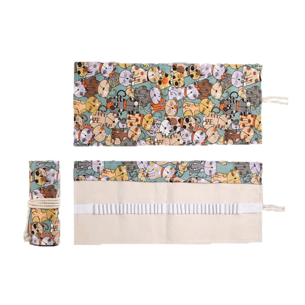 Pen Pouch Roll - クリエイティブな男の子と女の子向けのかわいい猫柄ロール式大容量筆箱、文房具ポーチ、ペンバッグ