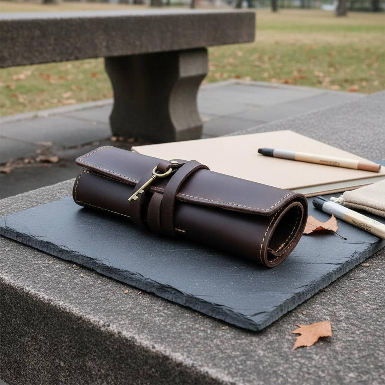 レザー折りたたみ式筆記具ケースポータブルロールアップ筆記具ポ - Pen Pouch Roll のレビューと価格
