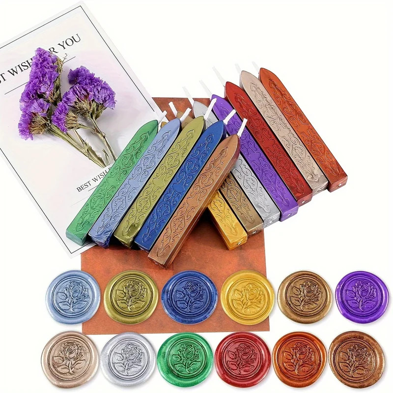 12 ピース/バッグメタリック混合色シーリングワックススティ - Wax Seal Stamp Kit のレビューと価格