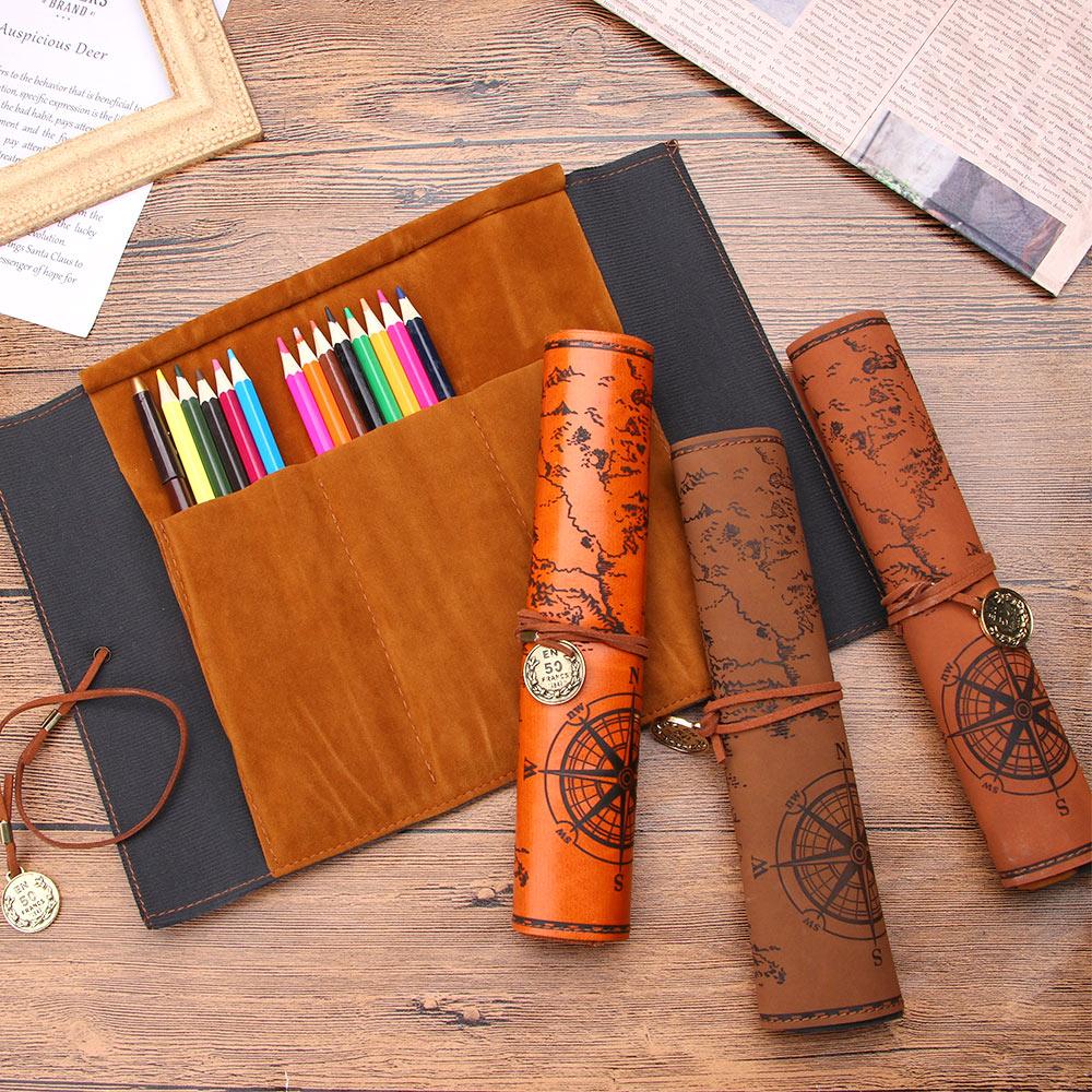 ユニークなレトロ高級宝物地図ロールケースバッグ財布ポーチレザ - Pen Pouch Roll のレビューと価格